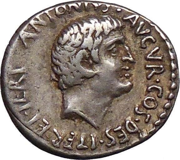   denarius 20mm 3 98 gm mint moving with m antonius in 36 b c very rare