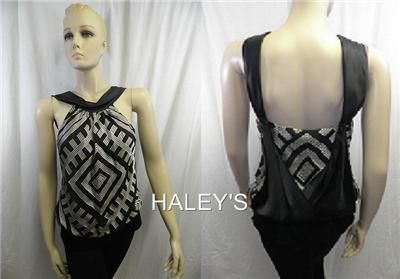 New Antonio Melani Black Ivory Sleeveless Blouse Top Venetian Glass 