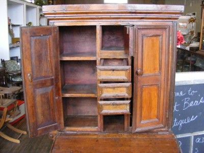Antique Old Wood Writing Secretary Open Desktop Desk with Wooden Hutch 