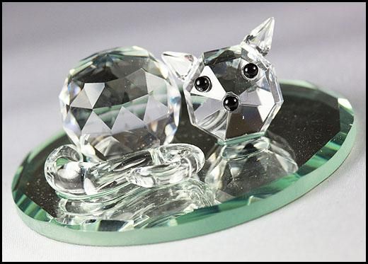 Crystal Figurine Cat on Mirror Base Nursery Baby Gift NQR Bargain 