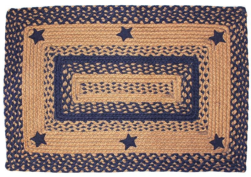 Barn Star Area Rug Navy Blue Braided Rectangle Primitive Country Decor 