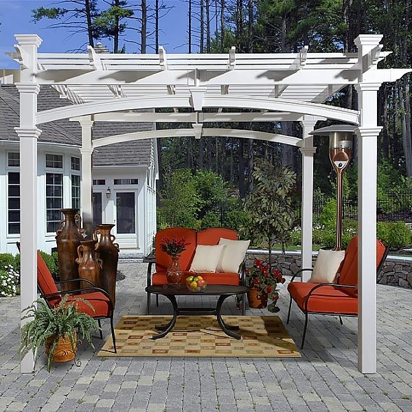 New England Arbors Venetian Pergola with Arch PVC Vinyl