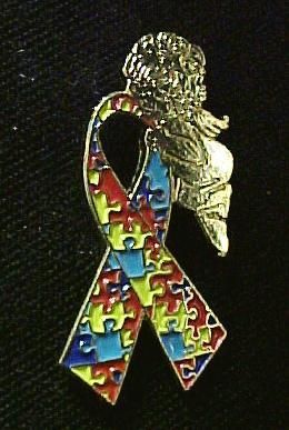 Puzzle Ribbon Gold Angel Autism Asperger Pin Tac New