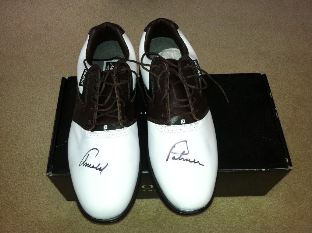 RARE ARNOLD PALMER SIGNED FOOTJOY SHOES LAUREL VALLEY LOGO MASTERS BAY 