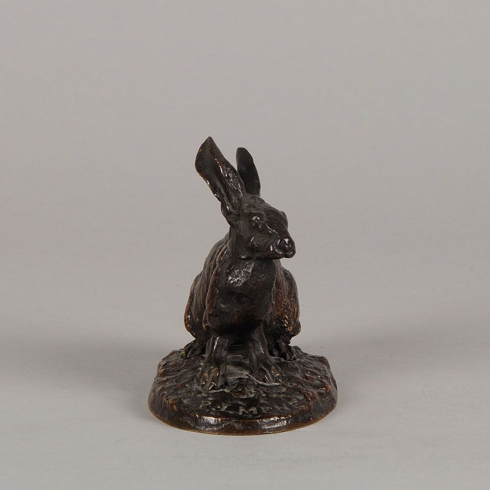 Antique Bronze Lapin Assis Seated Rabbit by P J Mene