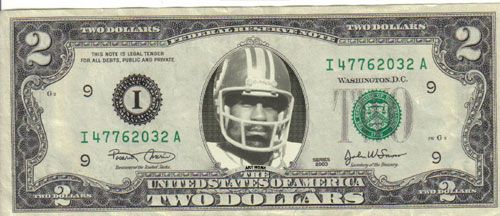 Washington Redskins Art Monk $2 Dollar Bill Mint RARE $1