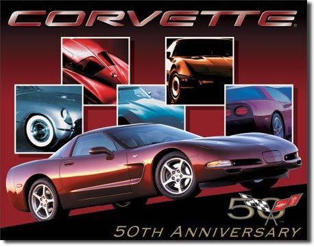 Chevrolet Corvette 50th Car Auto Garage Shop Metal Tin Sign Ad Home 