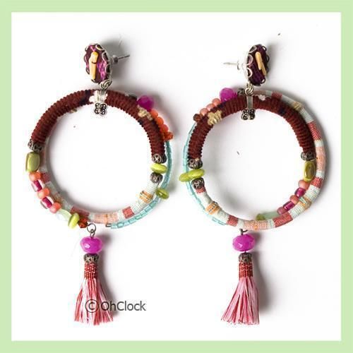 AYALA BAR JEWELRY WOMENS HOOP EARRINGS COLORFUL BEADS, FABRIC WITH 