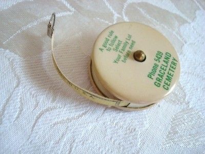 Vintage Celluloid Advertising Tape Measure Graceland Cemetery Decatur 