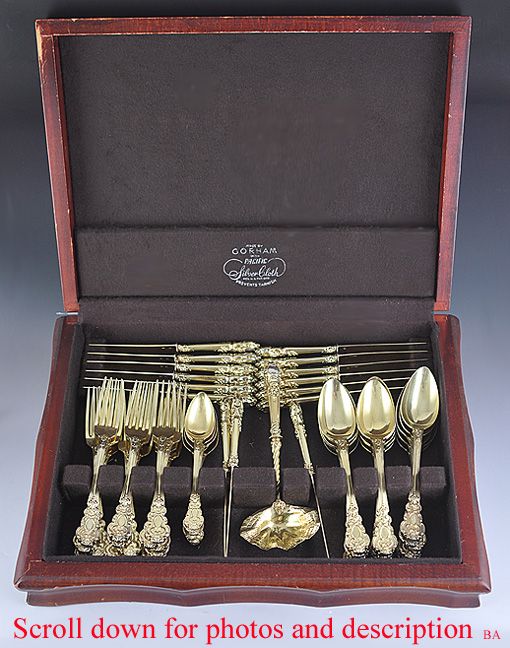 55pc FRENCH STERLING GILT FLATWARE SET AUCHINCLOSS PROVENANCE