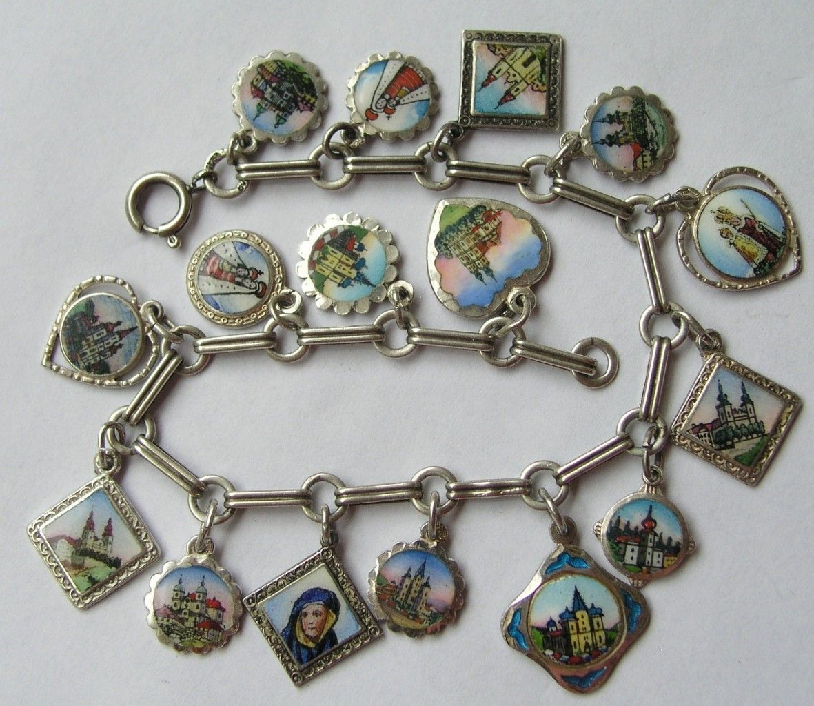   Silver Enamel Mariazell Souvenir Charm Bracelet Mary Baby Jesus