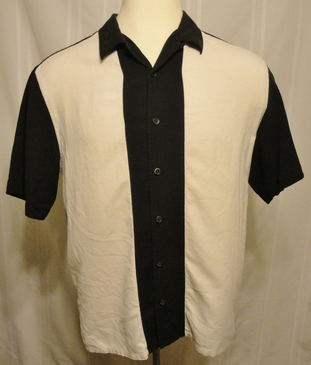 Mens AXIST Fine Menswear Silk Camp Shirt Size L Bowling Cigar