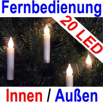 20 LED Lichterkette Weihnachtskerzen Baumkerzen Kabellos Innen Außen 