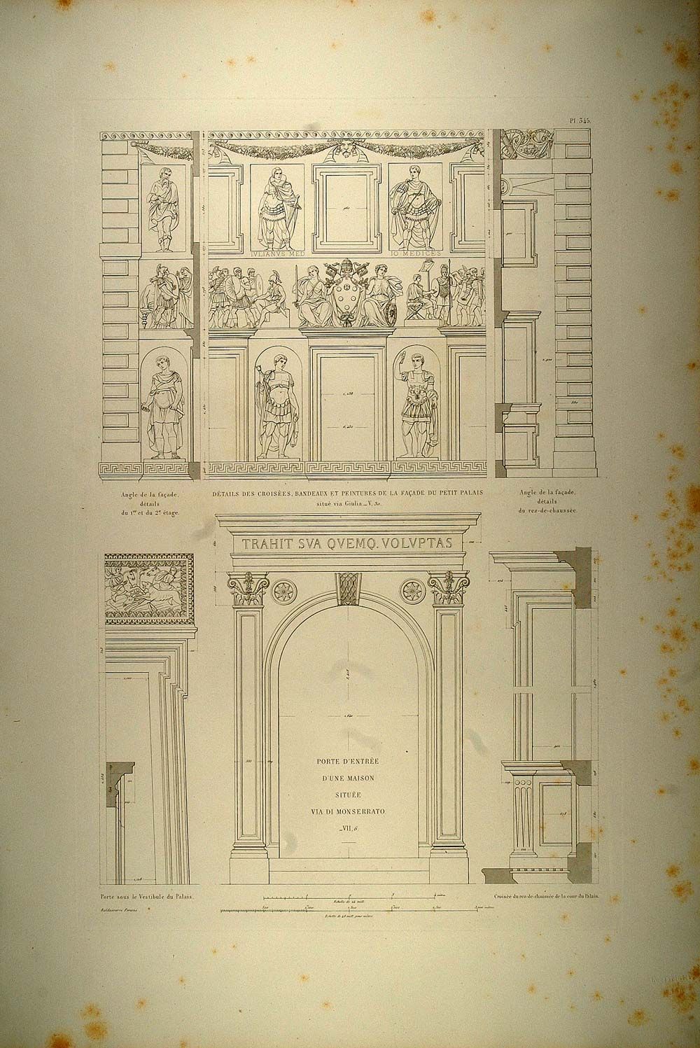 1860 Engraving Renaissance Architecture Door Roman Rome   ORIGINAL