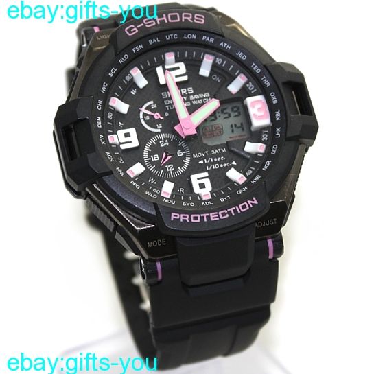   Alarm Backlight Men Women Dual Time Pink Analog Digital Watch