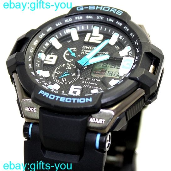   Alarm Backlight Men Women Dual Time Blue Analog Digital Watch