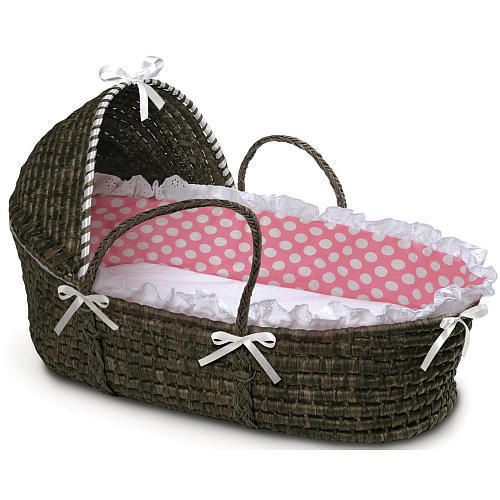 Badger Basket Moses Basket with Hood Bedding Espresso Pink Dot