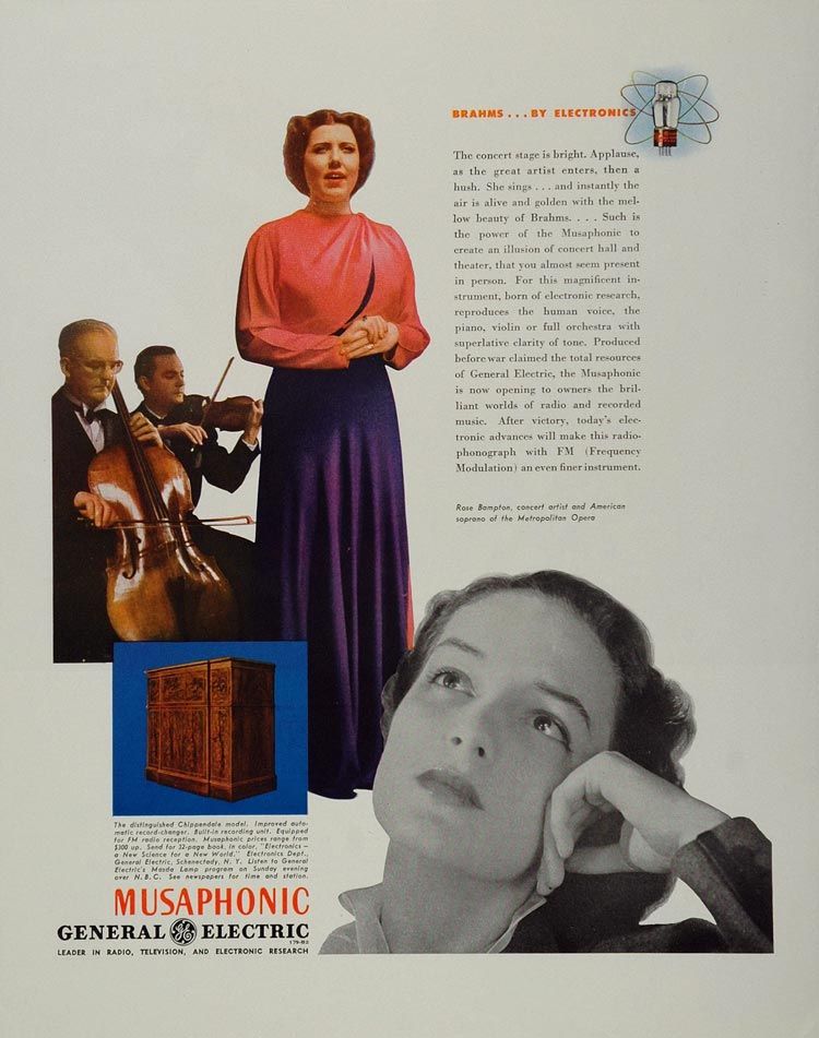   Ad GE Musaphonic Radio Phonograph Rose Bampton   ORIGINAL ADVERTISING