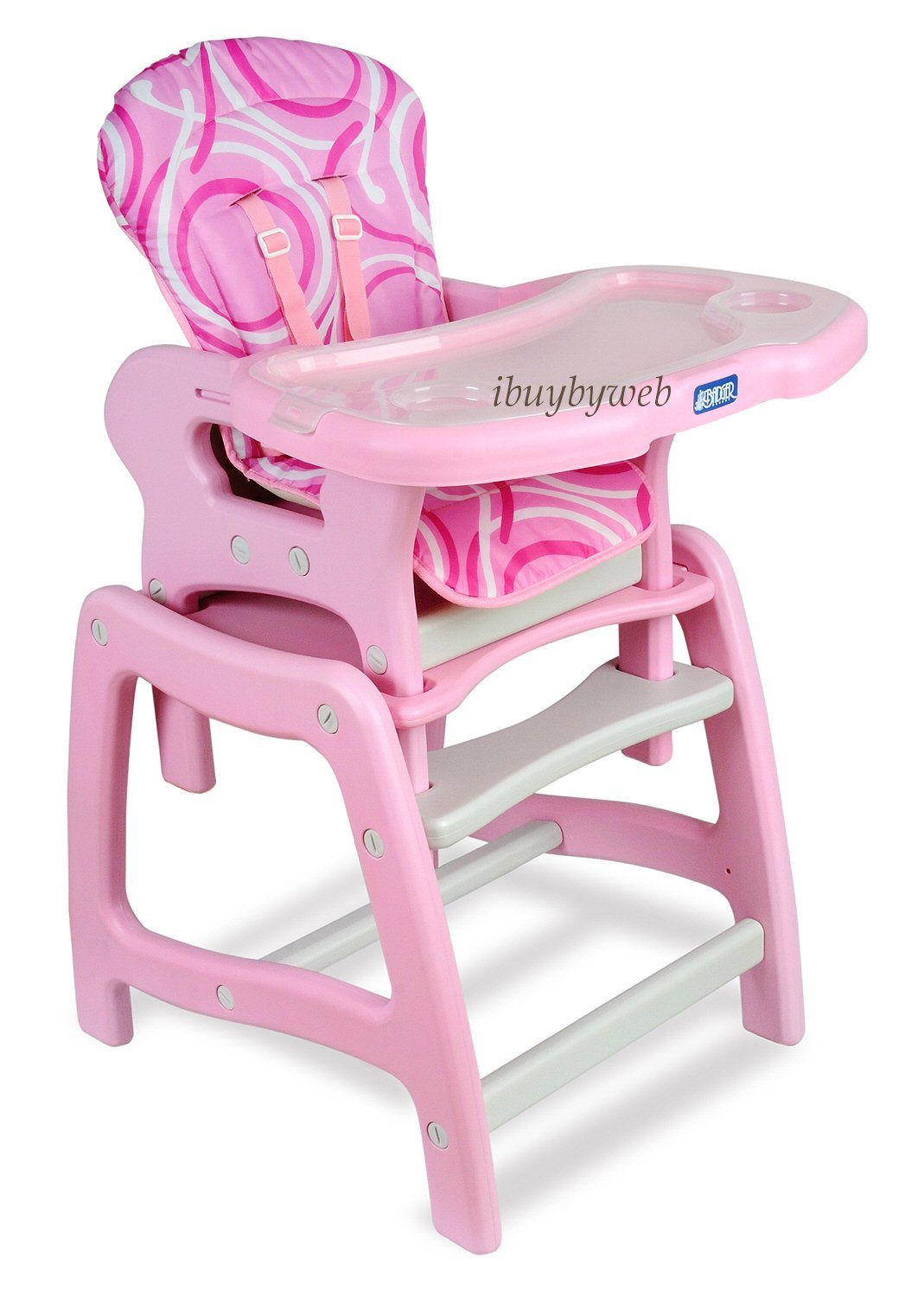 Envee Infant Baby High Chair with Convertible Playtable Pink White New 