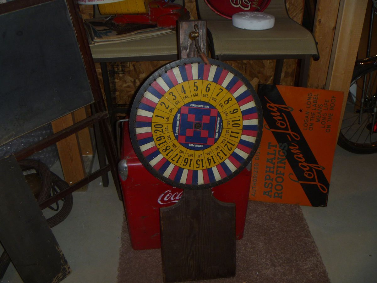   Station Gaming Wheel Sign Skelly Barnsdall Esso Johnson Oil 1926 Mobil