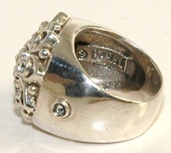 Vintage Barse Heavy Dome Filigree 925 Sterling Silver Clear Stone Ring 