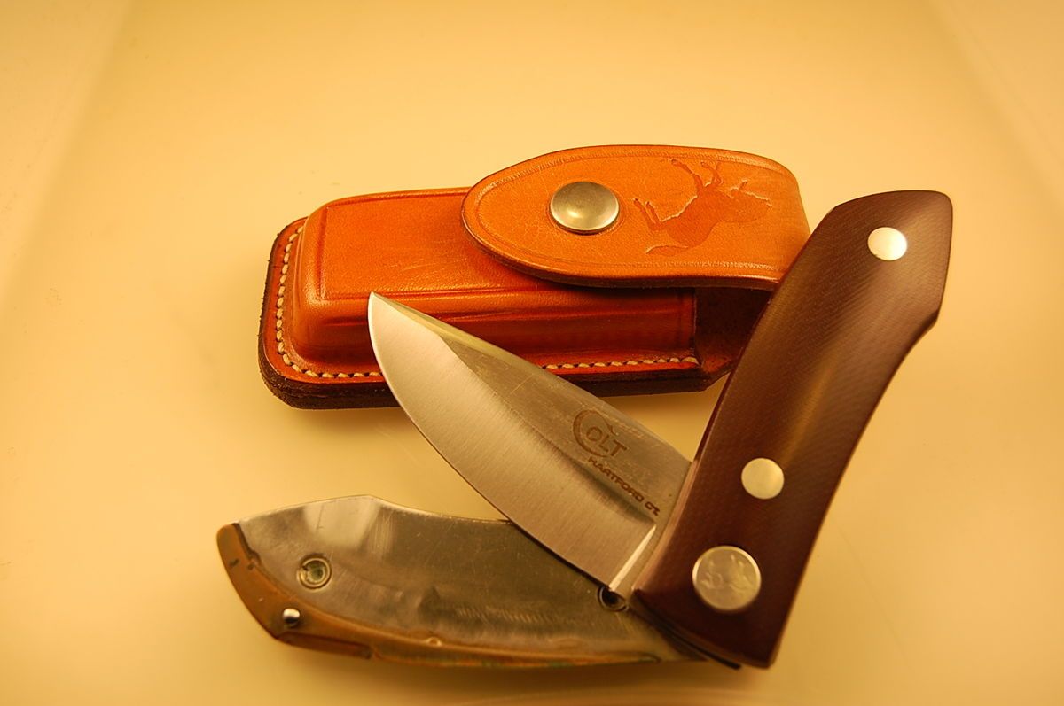 Colt Firearms Barry Wood Fold Away Knife with Original Sheath and 