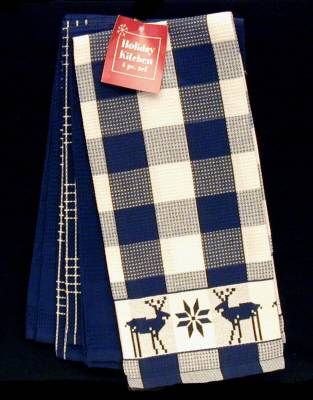 Bardwil Holiday 4 PC Kitchen Towel Set Navy New