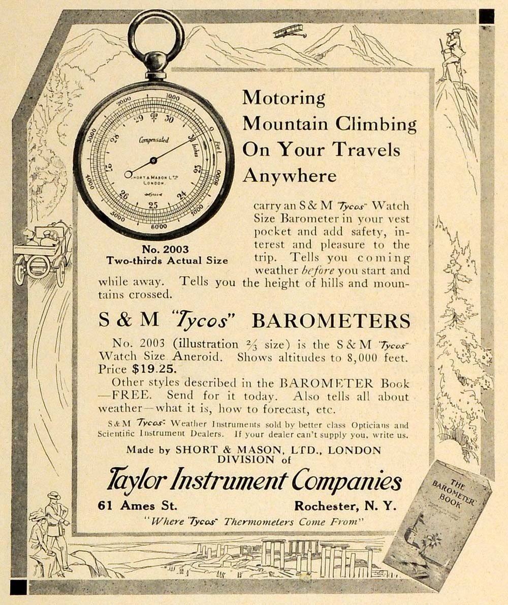 1912 Ad Taylor Instrument s M Tycos Barometers Timepiece Pocket Watch 
