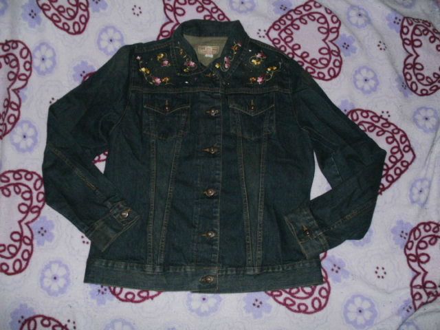 Steve Barrys Denim Large Floral Embroider Embellished DK Blue Jean 