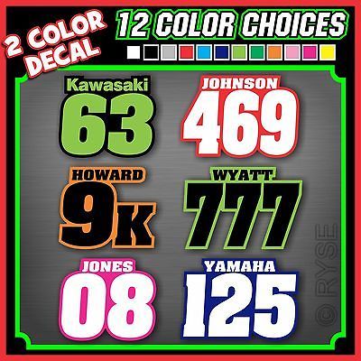   of 3 2 Color Racing Name Number Plate Vinyl Decals MX ATV Go Kart BMX