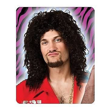 LMFAO Party Rock Adult Mens SKY BLU Black Curly Wavy Wig Costume 