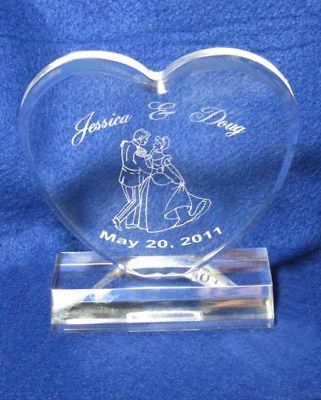 Crystal Cinderella Heart Wedding Cake Topper Personalized Engraved 
