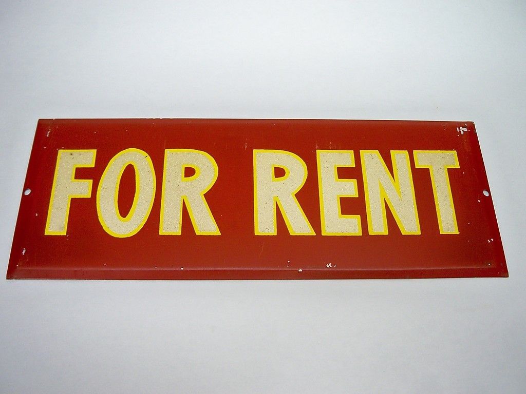 1950s 50s VTG ANTIQUE METAL FOR RENT SIGN CAR HOUSE RED REFLECTIVE 