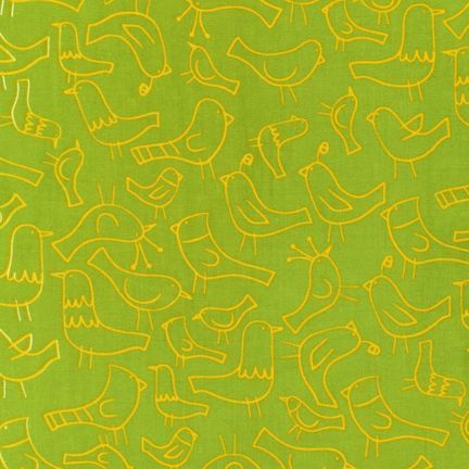 yellow stencil birdies on green children s fabric cute time