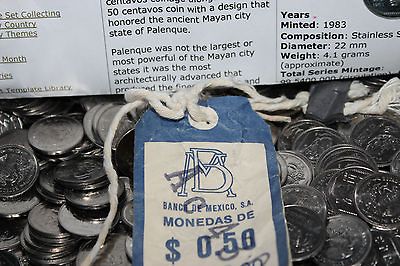 LOT OF 100 1983 50 CENTAVOS MEXICAN COINS   LAST YEAR OF ISSUE