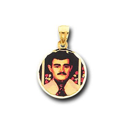 14k yellow gold jesus malverde picture charm pendant time left