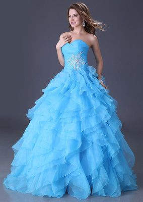 New Fashion Strapless Organza Ball Party Gown Prom Evening Charming 