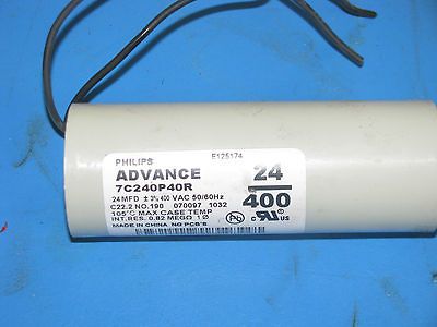 Phillips Advance 7C240P4OR 24 MFD +/  3% 400 VAC 50/60 HZ 105C Max