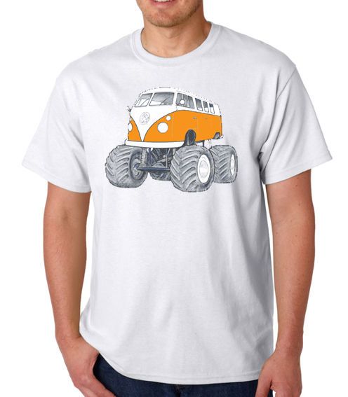 VW SPLITSCREEN ORANGE CAMPER T SHIRT UNIQUE ORIGINAL MONSTER TRUCK 