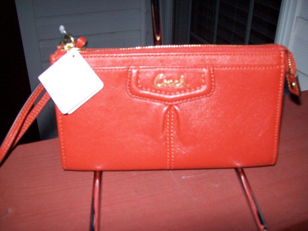 Authentic Coach F48124 Orange Vermillion Leather Zippy Wallet New W 