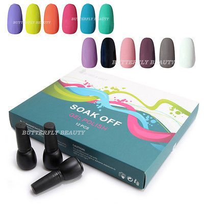 12PC Nail Art Color Soak Off Polish Kit UV Glitter Gel UV Lamp 