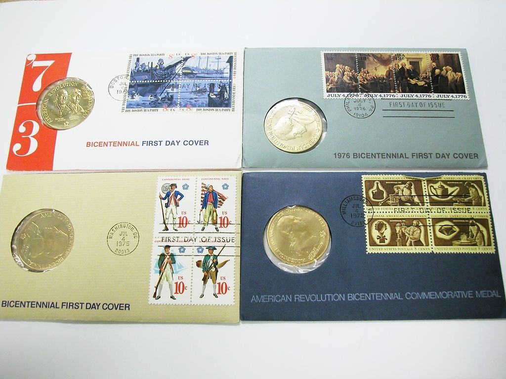 Original Bicentennial Lot of 4 First Day Cover and Commemorative Medal 