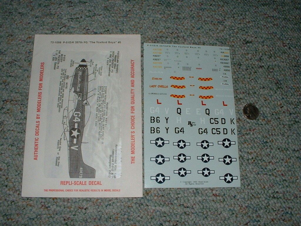 Repli Scale decals 1/72 72 1058 P 51D/K 357th FG Yoxford Boys #5 A86