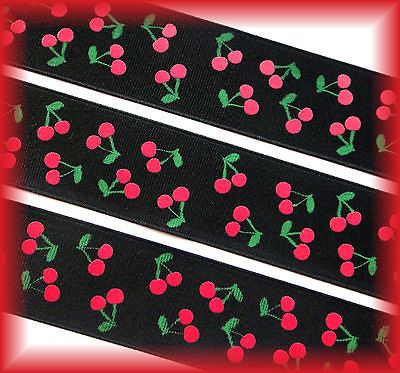 20 YDS 1.5 *WHOLESALE* BLACK CHERRY BABY CHERRIES GROSGRAIN RIBBON 