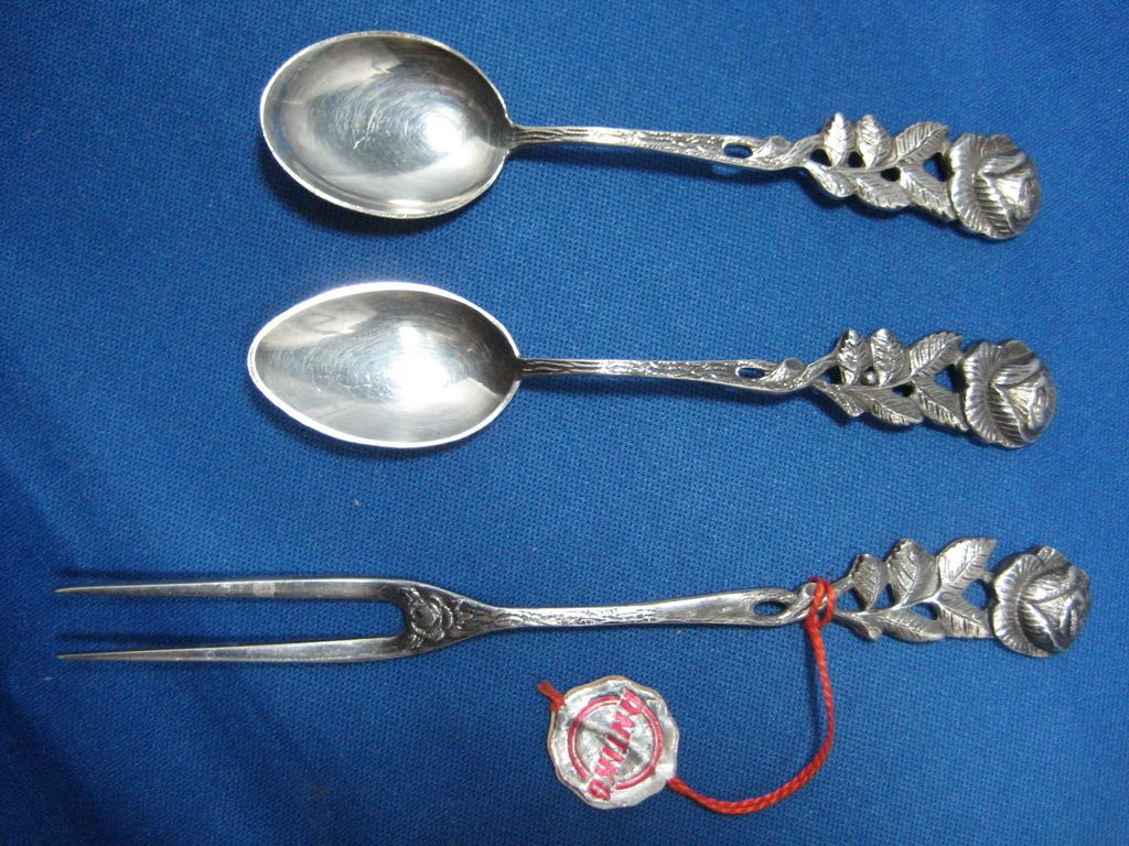 Antique 3 PC Rose Pattern Silver Antiko100 Set MADE GERMANY Weigh 