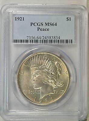 1921 peace dollar pcgs ms64  720 00