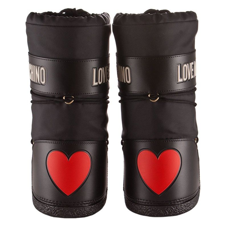 Love Moschino Woman Winter Boots Black with Heart and Logo New Best 