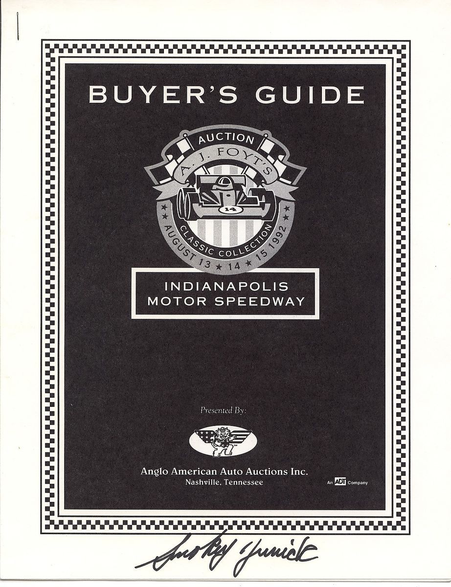 Smokey Yunick Signed A J Foyt Auction Buyers Guide Indy 500 