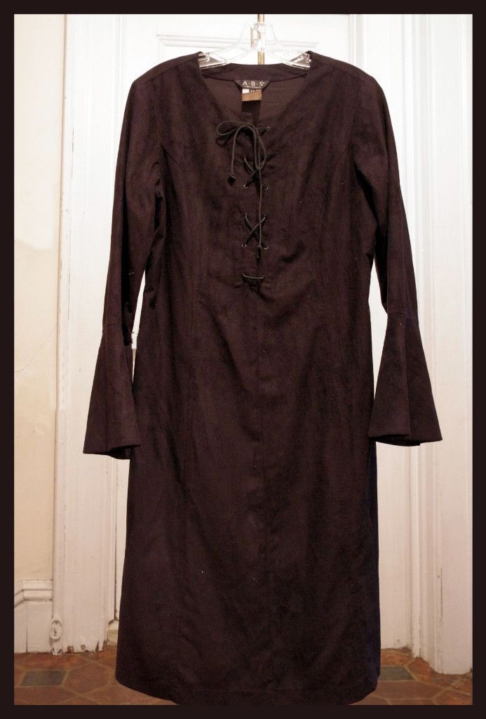 ABS Allen Schwartz 12 Black Suede Lace Up Bell Sleeve Dress Womens 