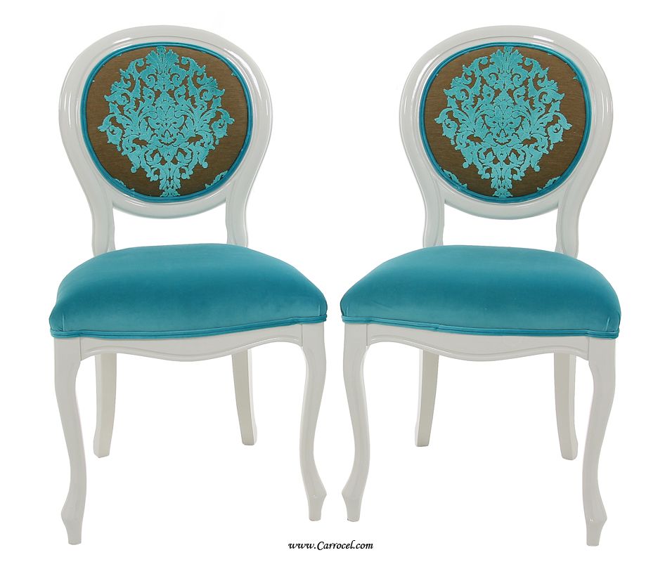 Pair of Custom French White High Gloss Accent Chairs